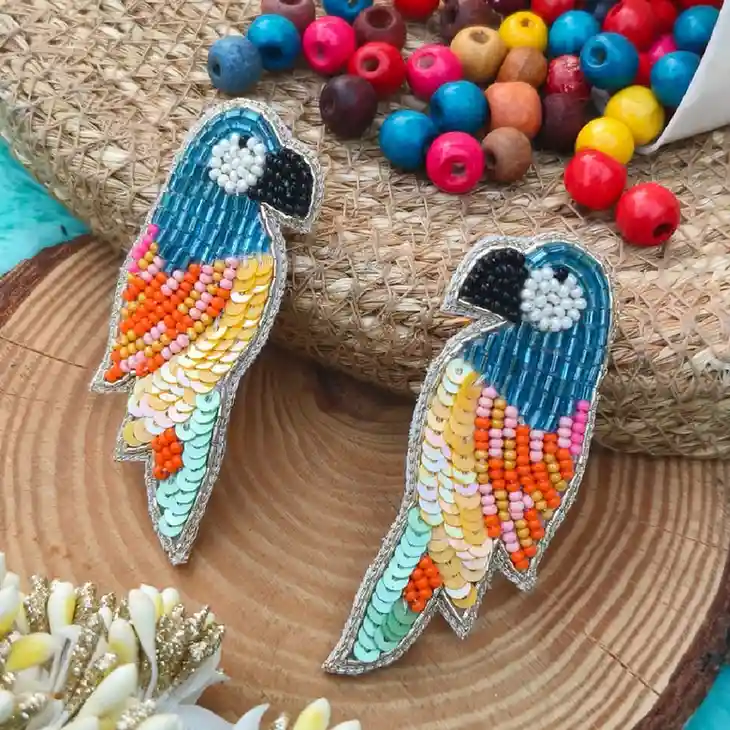 Handmade beaded macaw parrot earrings with colorful sequins and beads – Itsy Bitsy Kolkata